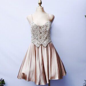 VINTAGE Speed Fashion Embroidered Formal Vest Dress, Boho, Satin, Cream, Medium